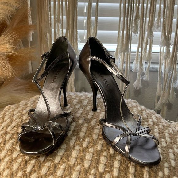 100% Authentic Silver Prada Heels - Picture 1 of 9